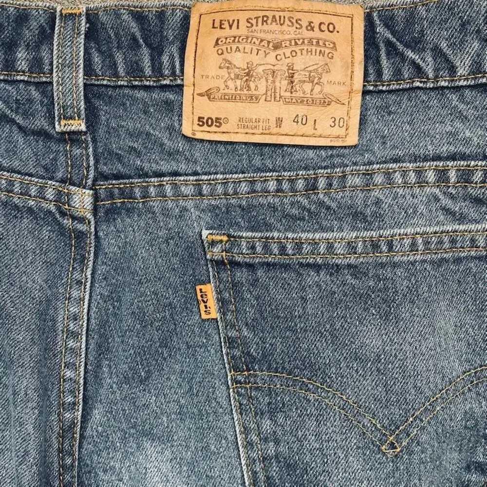 Vintage 90s Levis 505 Orange Tab Jeans Made in USA Medium Dark Wash 39x29